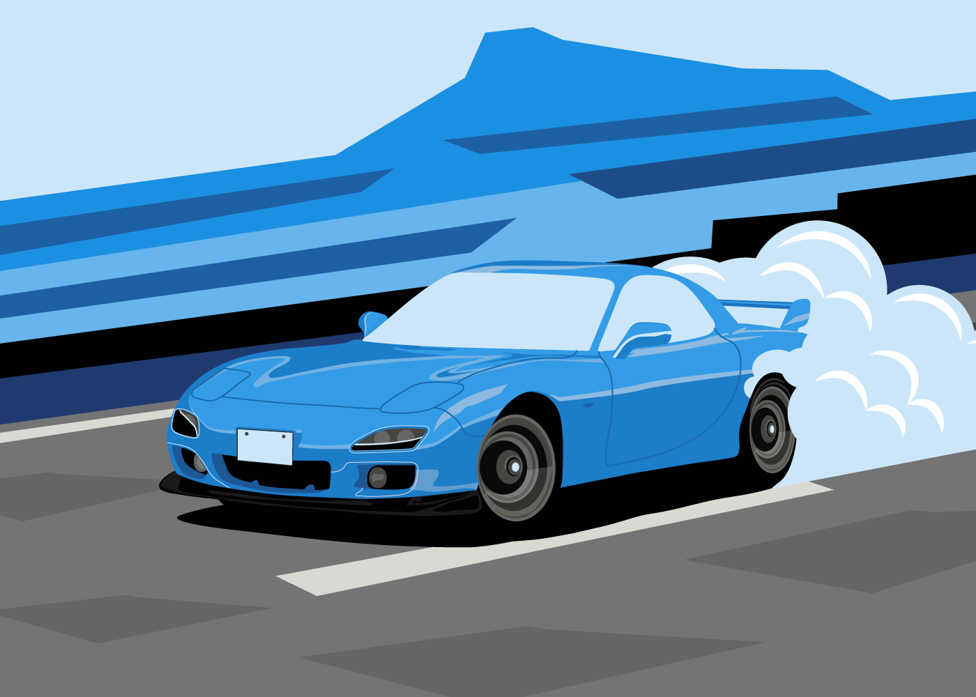 Illustration of a car drifting on road